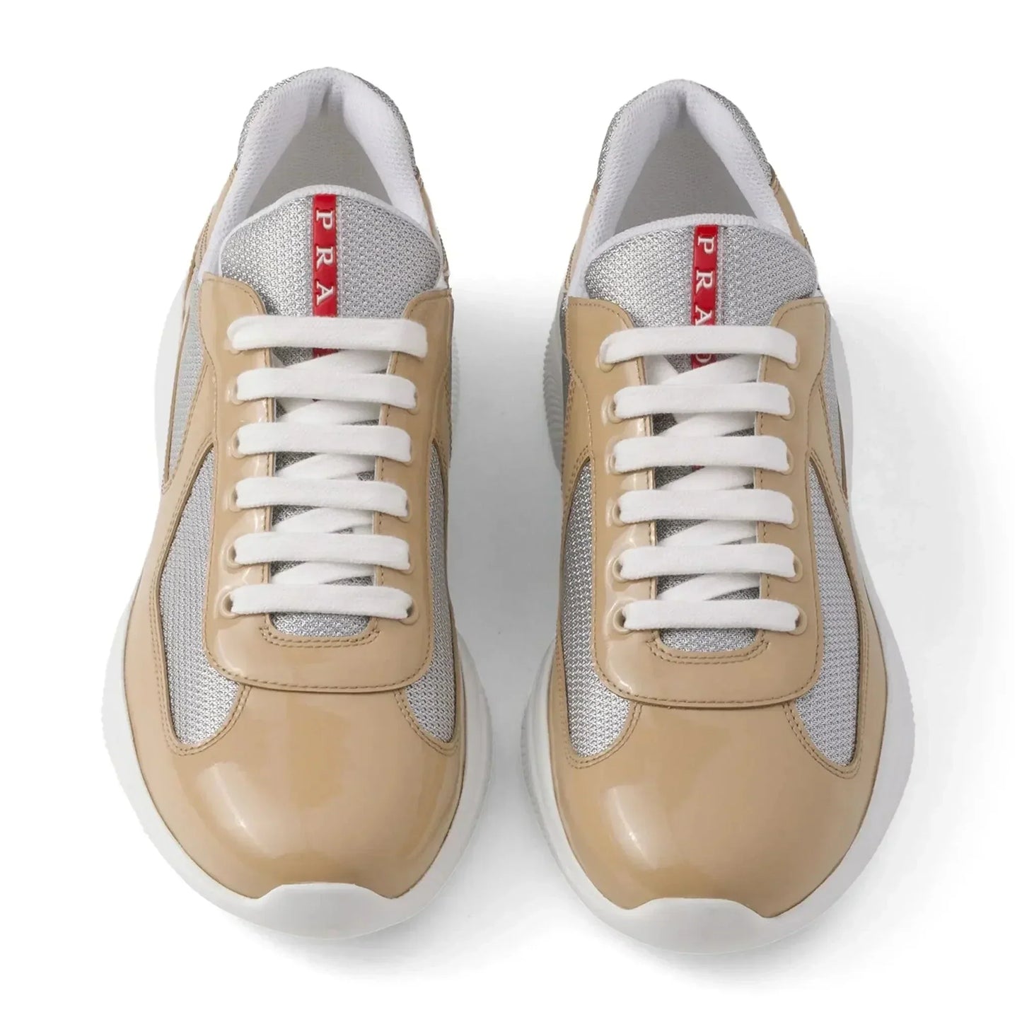 Prada Americas Cup Logo Patch Patent Beige Sneaker