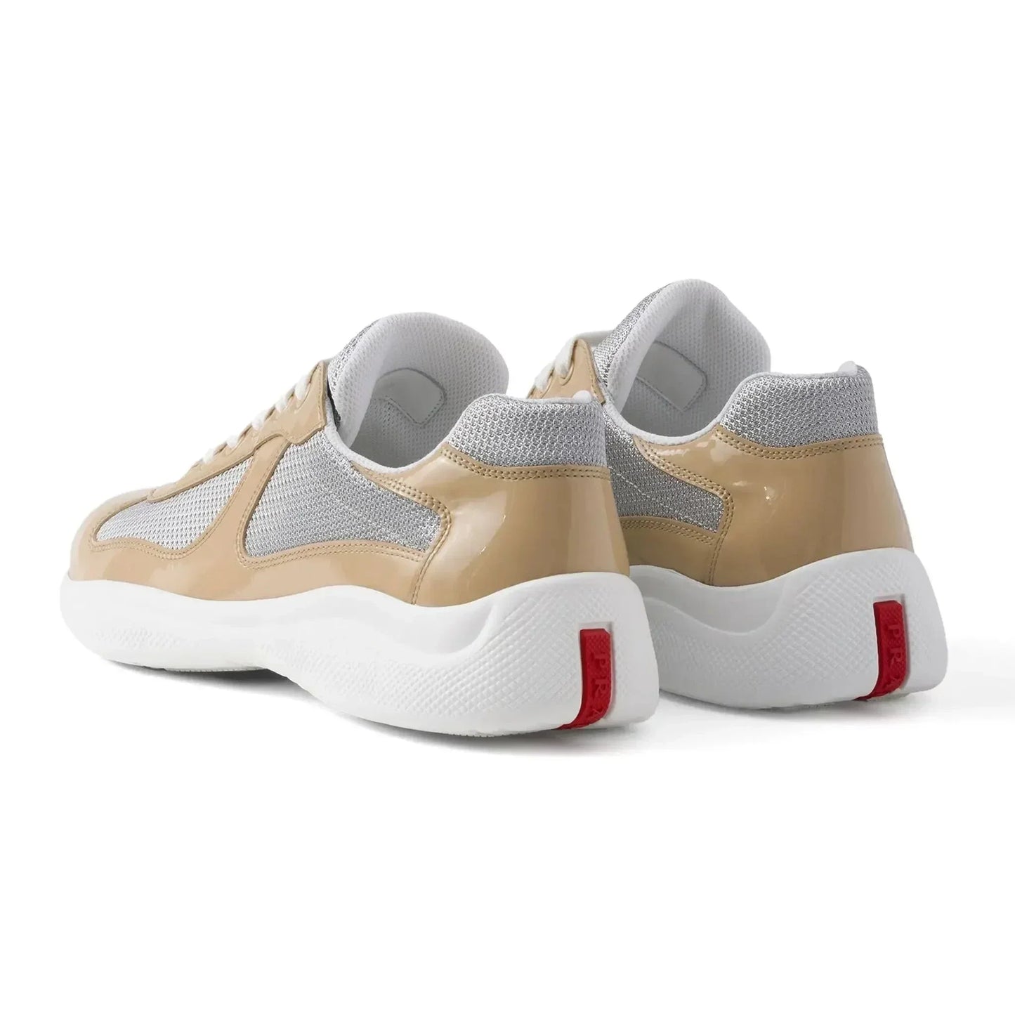 Prada Americas Cup Logo Patch Patent Beige Sneaker