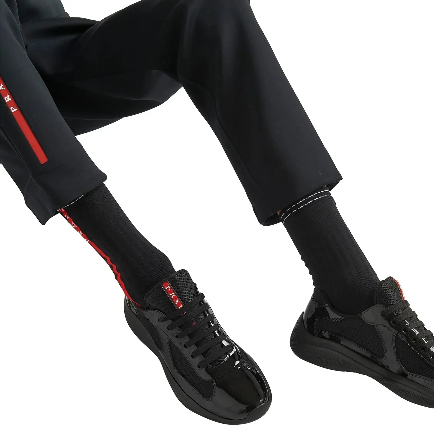 Prada Americas Cup Patent Leather And Technical Fabric Black Sneakers