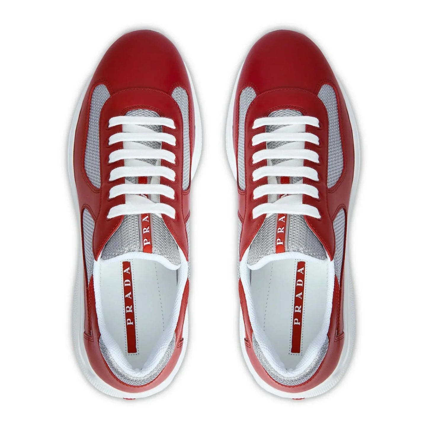 Prada Americas Cup Soft Rubber And Bike Fabric Red Silver Sneaker